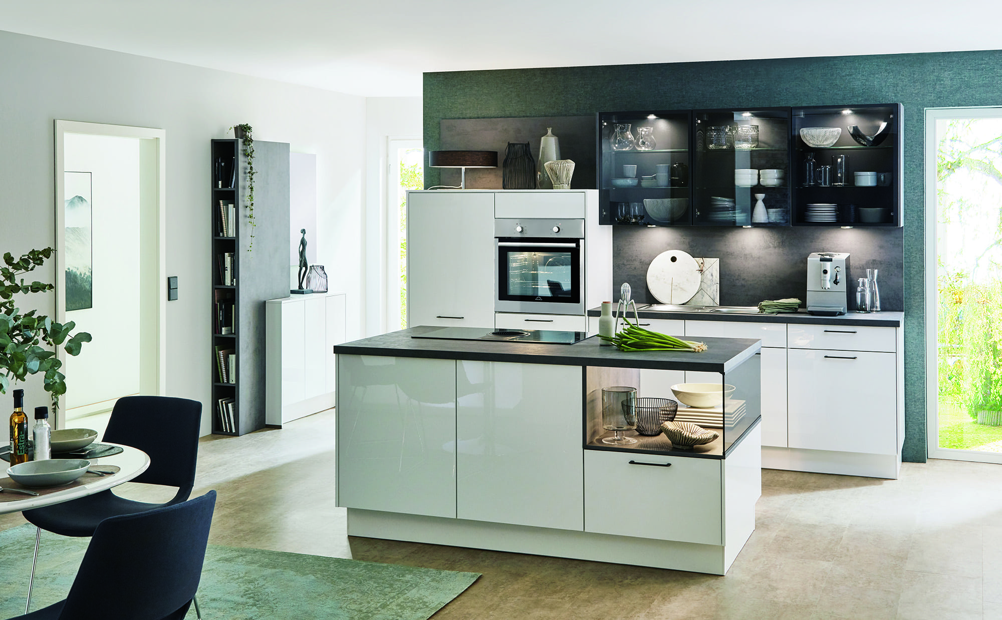 Nobilia White Gloss Compact Kitchen With Island 2021 1 | Lead Wolf, Peterborough